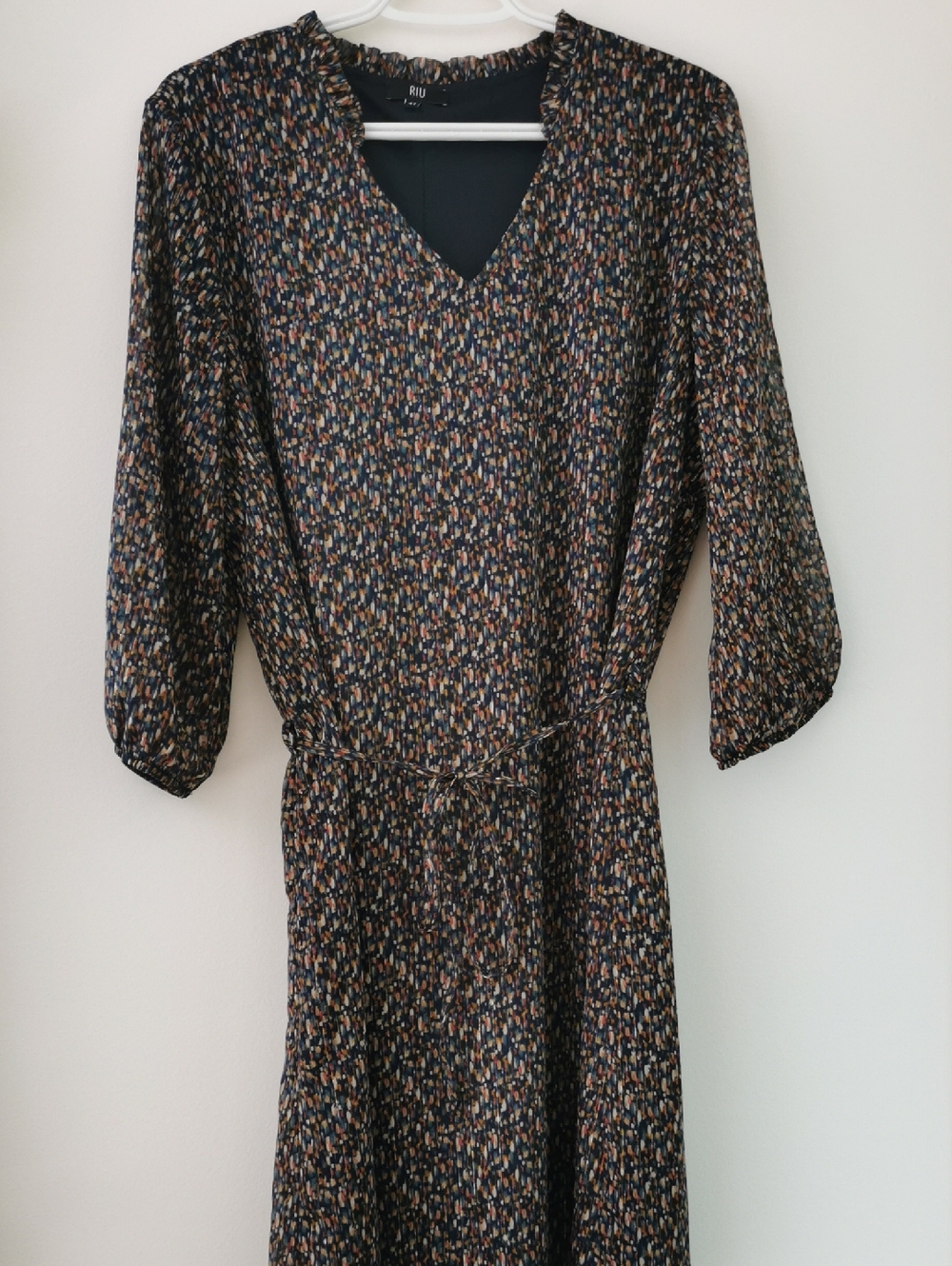 Ryu Black Multi-Dot V-Neck Long Sleeve Dress